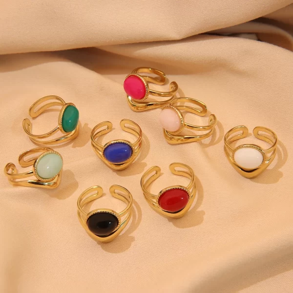 Natural stone open ring for women