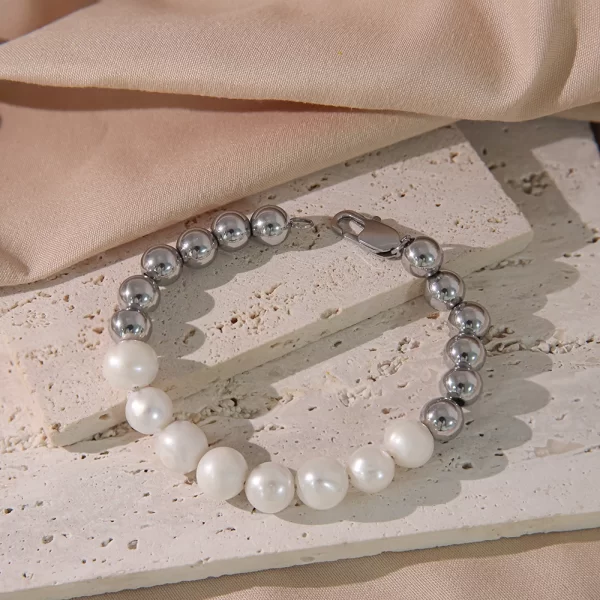 Stainless Steel Beaded Pearl Bracelet