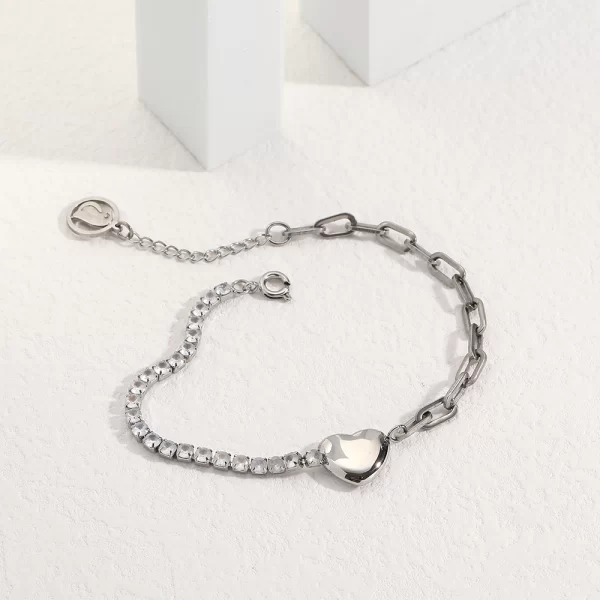 Stainless Steel Zirconia Tennis Heart Bracelet