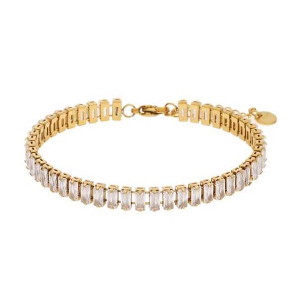 Stainless Steel Rectangular Tennis Bracelet Lobster Clasp (gold)