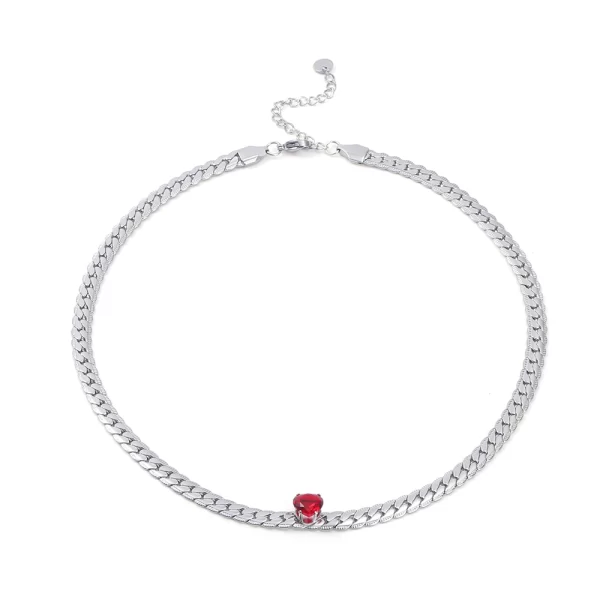 Stainless Steel Blade Chain Love Zirconia Necklace and Bracelet Collection red