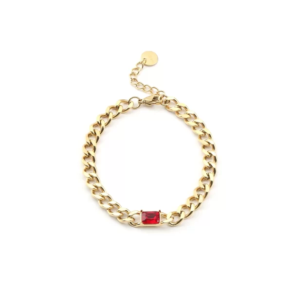 Stainless Steel Chain Zirconia Necklace and Bracelet Collection red