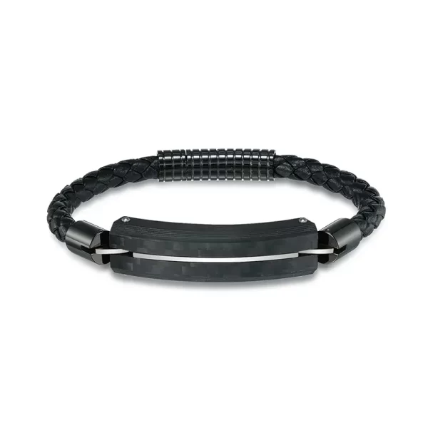 Stainless Steel Carbon Fiber Leather Bracelet
