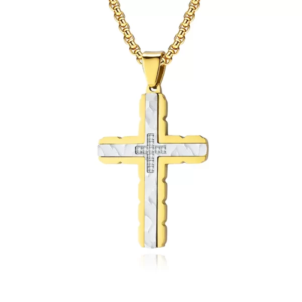Stainless Steel Two tone Cross CZ Necklace Pendant gold+silver