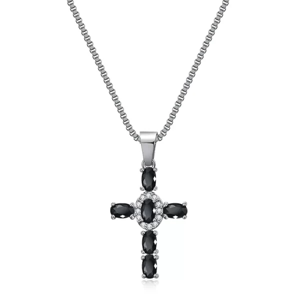 Stainless Steel Women's Clawstone Cross Pendant Necklace Black