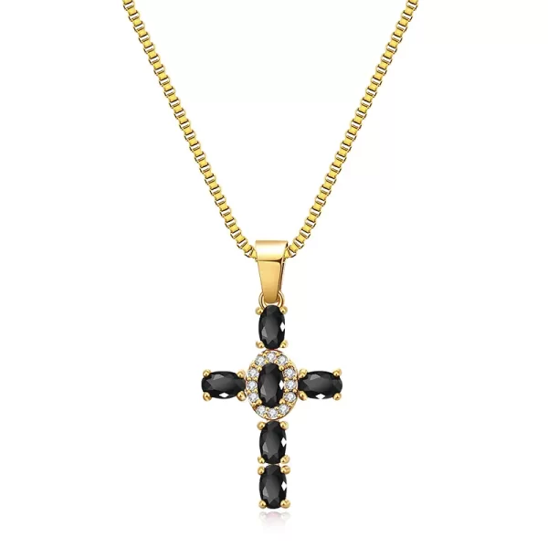 Stainless Steel Women's Clawstone Cross Pendant Necklace Black+gold