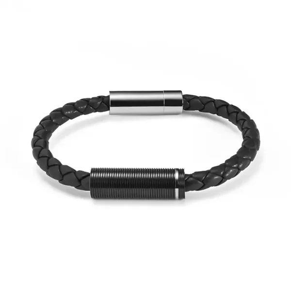Stainless steel magnetic leather bracelet silver