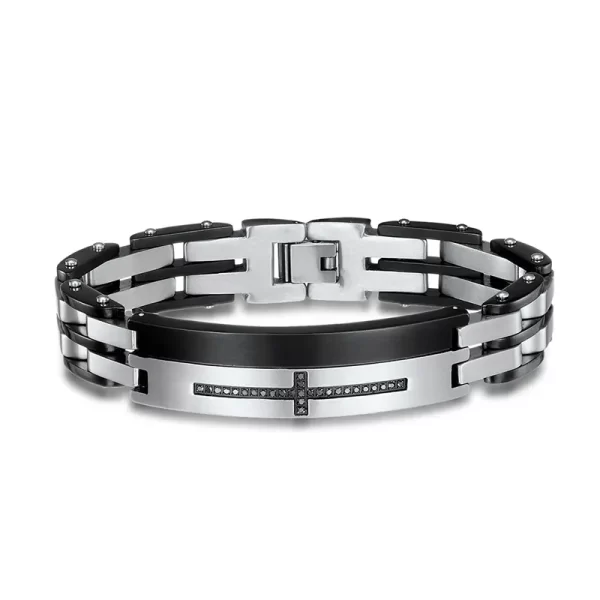 Stainless steel men's bracelet cross CZ