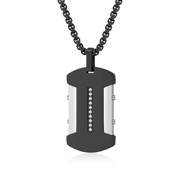 Stainless steel two color matching pendant CZ black+silver