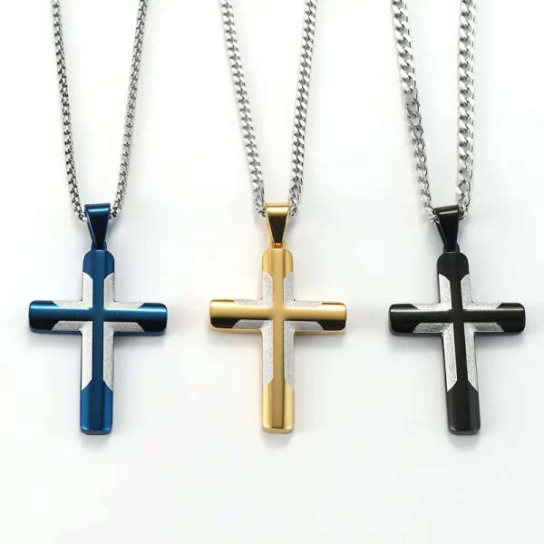 Two tone curved cross pendant necklace