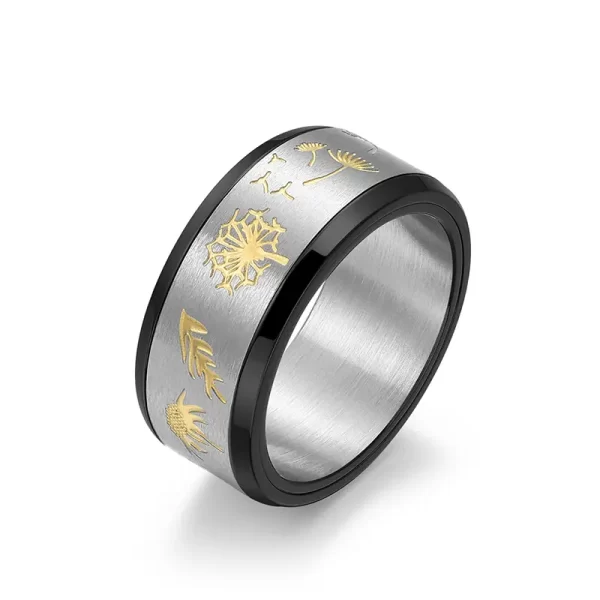 Two tone rotating stainless steel ring silver+black