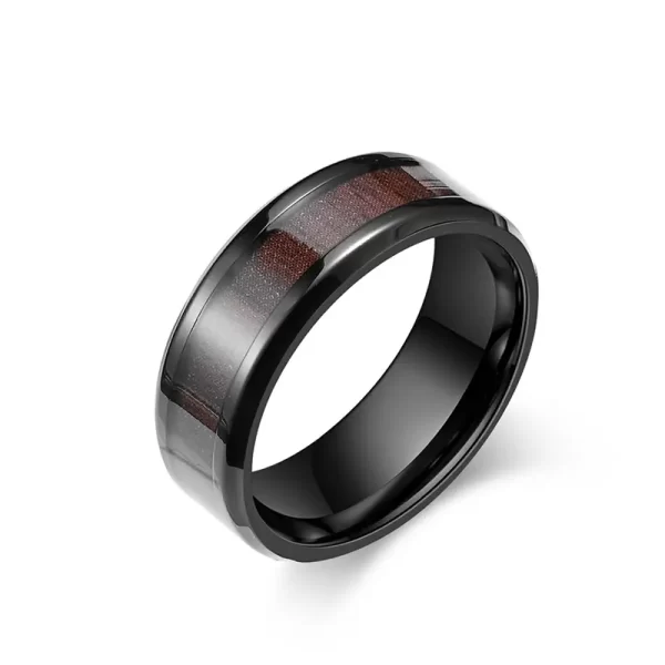 Wood grain oil drip stainless steel men's ring